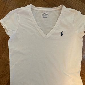 Polo v-neck tee in white.